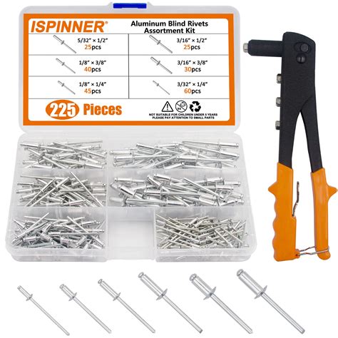 Ispinner Pcs Aluminum Blind Rivets Assortment Kit With Heavy Duty