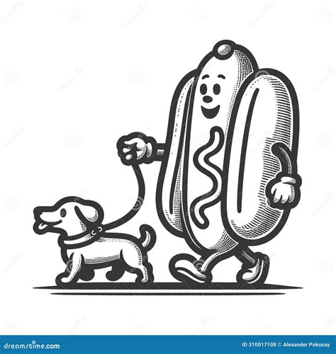 Animated Hot Dog Walking a Dog Sketch Vector Stock Vector ...