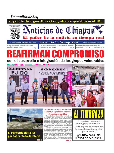 PeriÓdico Noticias De Chiapas EdiciÓn Virtual SÁbado 10 De Septiembre De 2022 By Noticias De