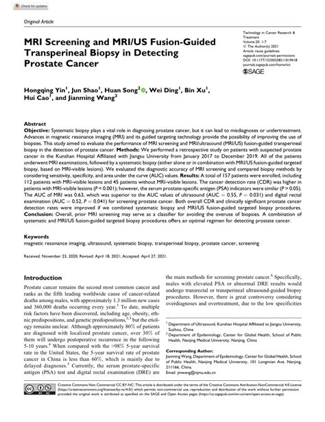 Pdf Mri Screening And Mrius Fusion Guided Transperineal Biopsy In Detecting Prostate Cancer