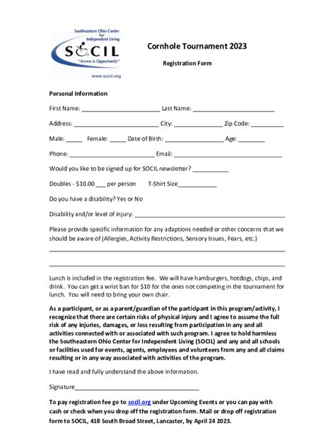 Fillable Online Cornhole Tournament Registration Form Fax Email