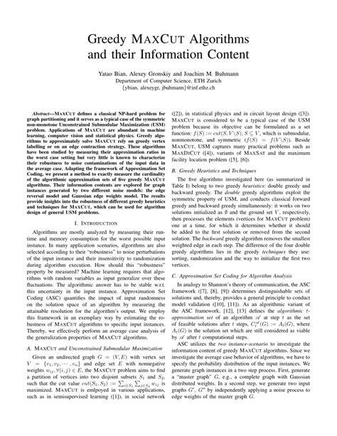 Pdf Greedy Maxcut Algorithms And Their Information Content