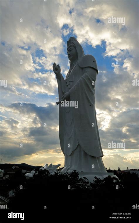 Gigantic Buddhist Statue Of The Bodhisattva Dai Kannon At Sunset Sendai