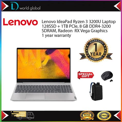 Lenovo IdeaPad Ryzen 3 3200U Laptop, 128SSD + 1TB PCIe, 8 GB DDR4-3200 ...