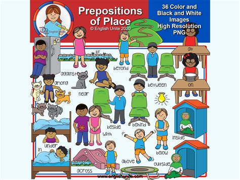 Clip Art Prepositions of Place Educational Grammar Graphics for ...