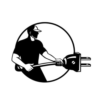 Electricians Vector PNG Images, Black And White Illustration Of An ...