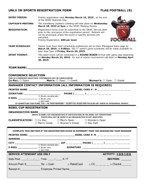 Fillable Online Business Unlv Unlv Im Sports Registration Form Flag