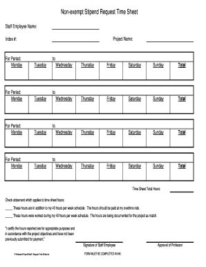 Fillable Online Non Exempt Stipend Request Time Sheet Fax Email Print