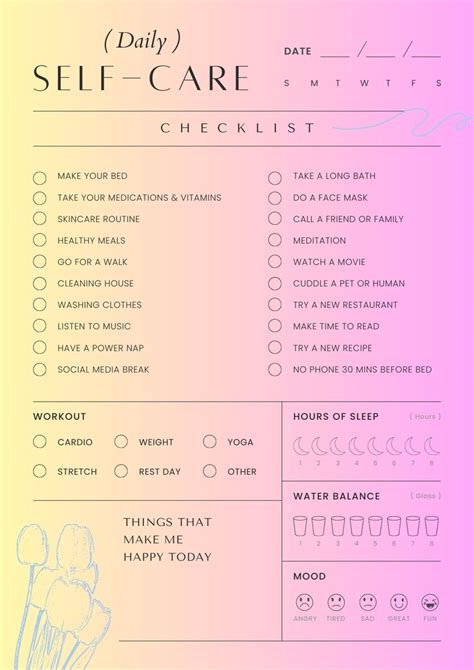 Self Care Chart Etsy Uk In 2024 Self Improvement Tips School Routine For Teens Self Care