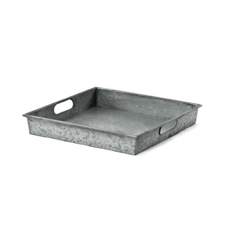 Galvanized Tin Tray with Rope Handles and Stand