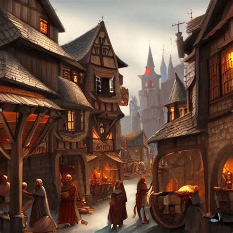 Busy Medieval Village Deviantart Artstation Stable Diffusion