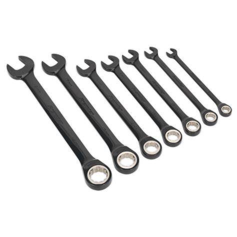 Combination Ratchet Spanner Set 7pc Black Series Metric Anvil Tool