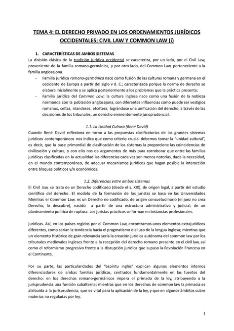 Tema El Derecho Privado En Los Ordenamientos Jur Dicos Occidentales