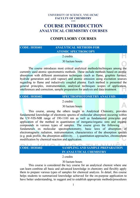 Analytical Chemistry Course Introduction By Khoa Hóa Học Trường Đại