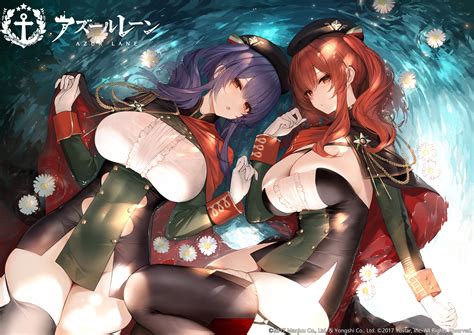 2girls Anthropomorphism An Yasuri Azur Lane Breasts Cape Cleavage Dress