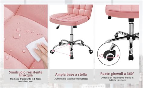 Yaheetech Sedia Ufficio Senza Braccioli Ergonomica In Ecopelle