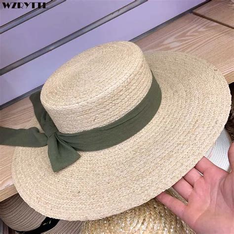 Women Raffia Hats Girl Elegant Ribbon Bow Wide Brim Sun Hat Ladies