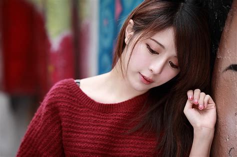 Women Model Brunette Long Hair Face Asian Sweater Auburn Hair HD Wallpaper Wallpaperbetter