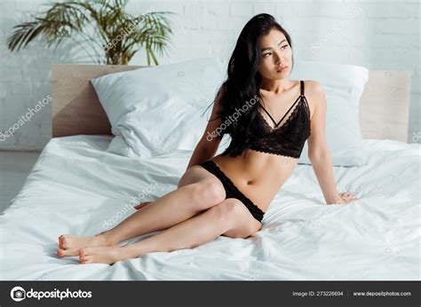 Sexy Thai Woman Lace Black Lingerie Lying Bed Stock Photo By