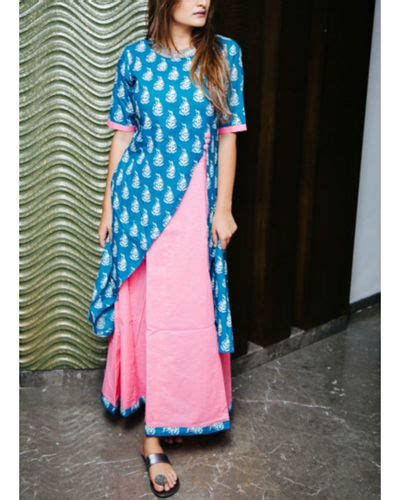 Printed Blue And Pink Layered Maxi By Miar The Secret Label