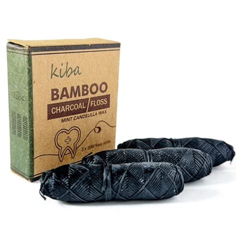 Kiba Bamboo Charcoal Floss 3 Piece Refill Set 3 X 30m Dental Floss