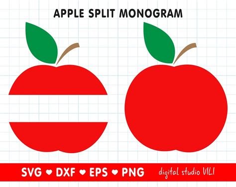 Apple Split Monogram Svg Files For Cricut Apple Monogram Name Etsy