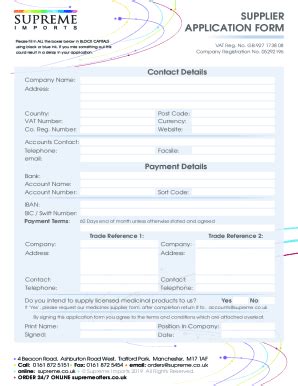 Fillable Online Supplier Application FormTemplates At Supplier