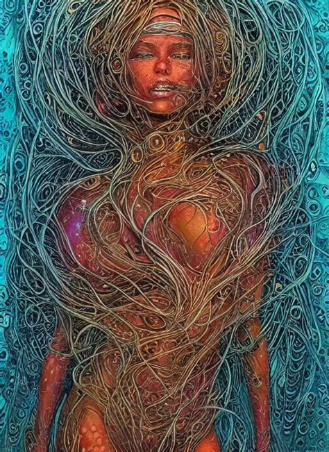 Beautiful Psychedelic Goddess Enrobed In Tentacles In Stable