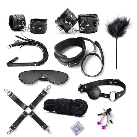 10 Pcs Set Sexy Lingerie PU Leather Bdsm Bondage Set Hand Cuffs