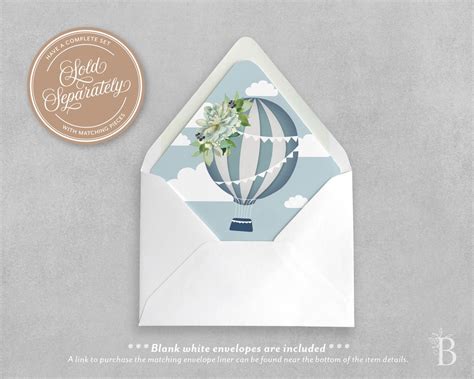 Hot Air Balloon Baby Shower Invitation Blue Baby Shower Etsy