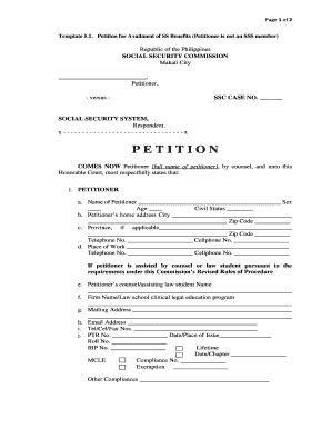 Fillable Online Petition For Availment Of Ss Benefits Petitioner Is