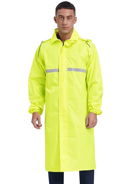 Jowowha Mens Long Rain Coats Hooded Raincoat Safety Waterproof