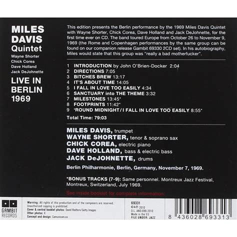 The Miles Davis Quintet Live In Berlin 1969 CD 2010 EU HHV