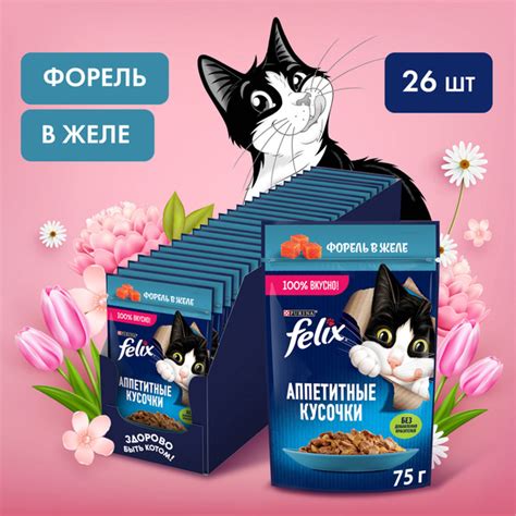 Влажный корм для кошек Felix Аппетитные кусочки, форель в желе, 75 г x ...