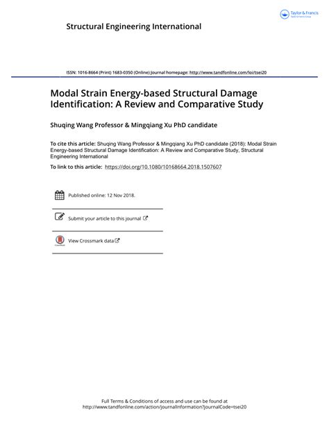 PDF Modal Strain Energy Based Structural Damage Identification A