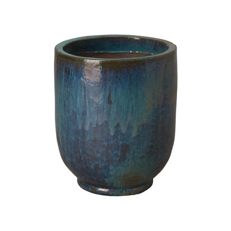 Emissary 18 In D X 21 5 In H Teal Ceramic Round Planter With Drainage