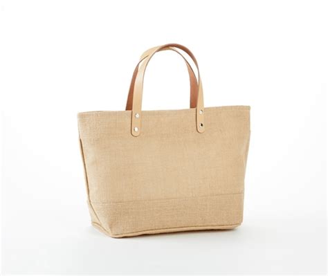 Ij916 Small Jute Burlap Tote Bag With Leather Handles Zippered Closure And Zippered Pocket