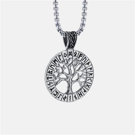 Viking Rune Tree Of Life Stainless Steel Round Pendant Rock And Spark