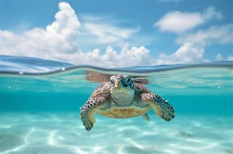 Turtles Swimming In Ocean Ai Generated Image