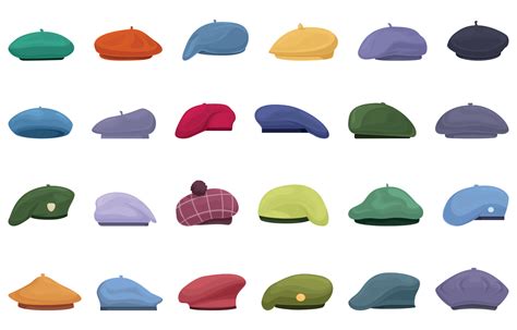 Beret Icons Set Cartoon Vector French Hat 21501243 Vector Art At Vecteezy