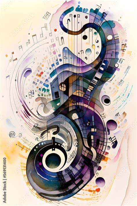 Treble Clef Music Notes Sheet Watercolour Morse Code Abstract Art