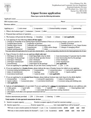 2011 Form MO Liquor License Application Kansas City Fill Online