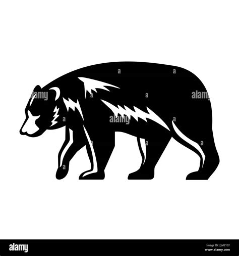 American Black Bear Walking Side View Retro Woodcut Style Black and