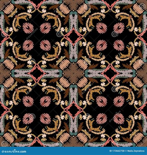 Embroidery Baroque Vector Seamless Pattern Colorful Floral Grunge