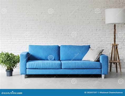 Luxurious Blue Sofa in Modern Room, Interior Design Stock Illustration ...