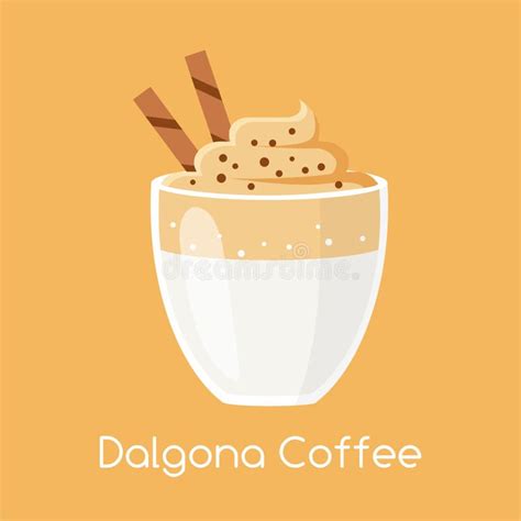 Dalgona Coffee Trendy Korean Coffee In Glass Cup Vector Cartoon