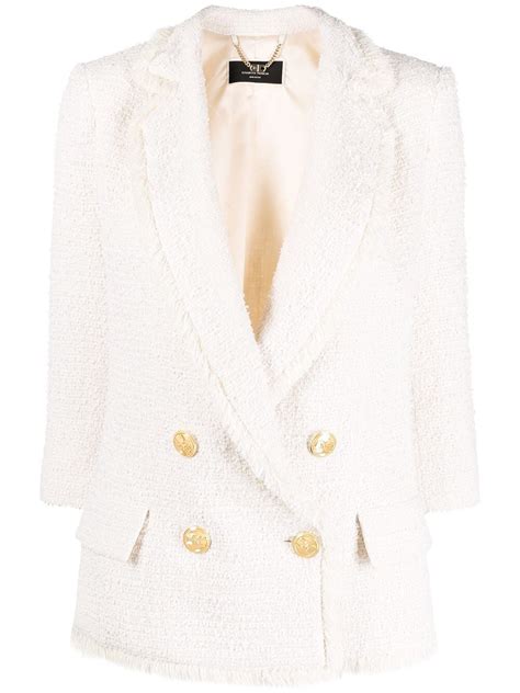 Elisabetta Franchi Double Breasted Tweed Jacket Neutrals Editorialist