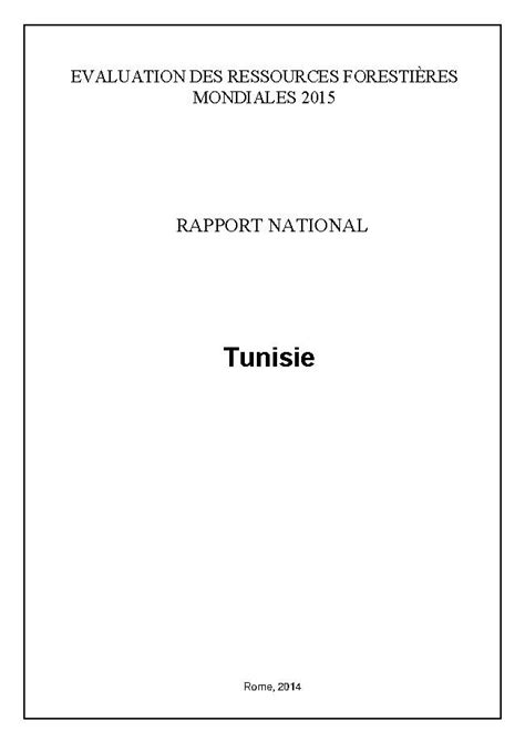 Rapport National De L Valuation Des Ressources Foresti Res Mondiales