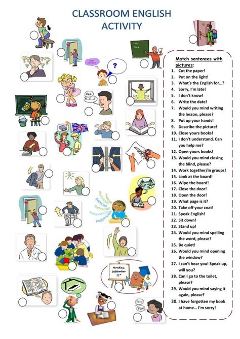 An English Activity Sheet With Pictures And Words