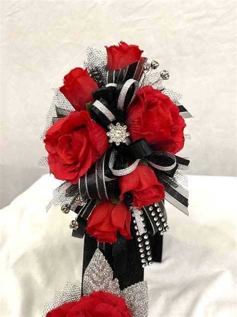 Red Wrist Corsage For Prom Red And Black Corsage And Etsy